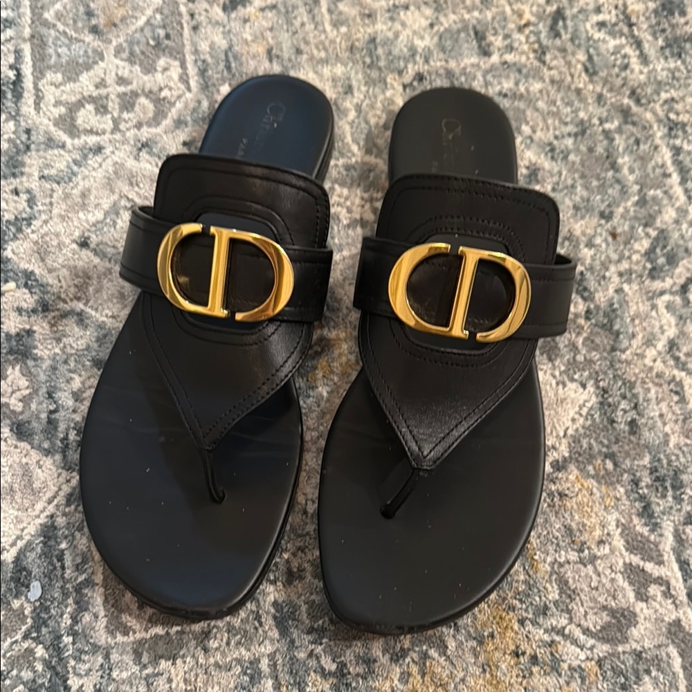 Dior Black and Gold Sandals with Logo Detail